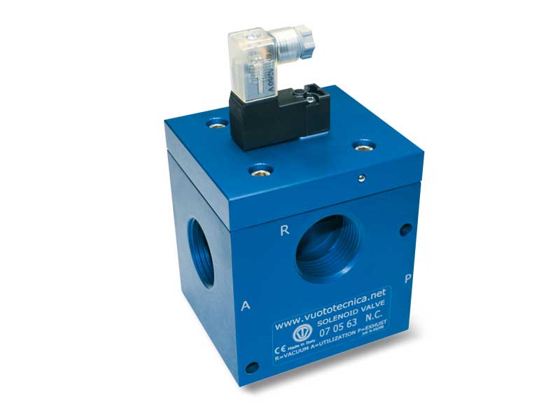 Elettrovalvole per vuoto a 3 vie, a comando diretto, con elettropilota ad impulsi bistabile e con bobina elettrica a basso assorbimento