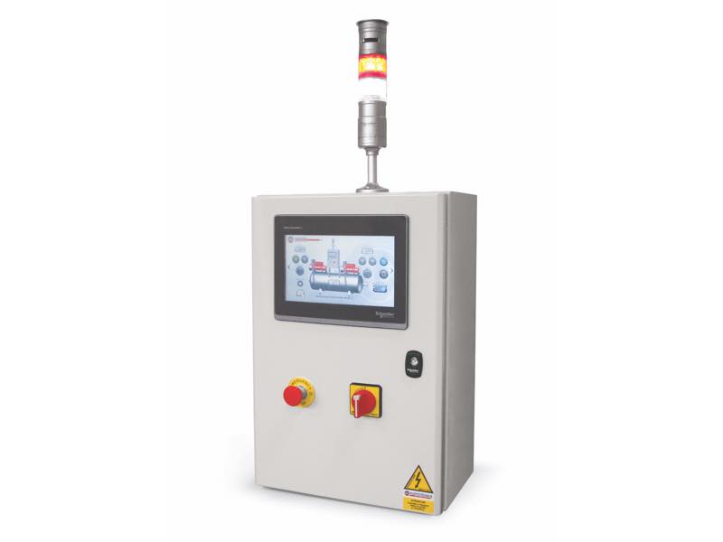 Apparecchiature elettriche di comando dotate di pannello operatore touch screen e PLC per depressori e depressori di sicurezza con due o più pompe